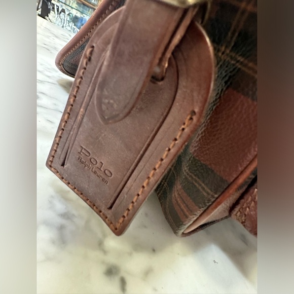 Vintage Polo Ralph Lauren Coated Canvas Burgundy Black Brown Bag Satchel Travel - Picture 10 of 14